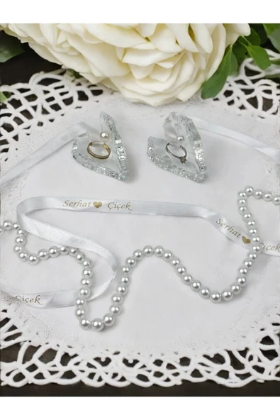 Pietra Kristal Cam Yüzük Yükselticisi ve Söz Makası Seti  krem ürün görseli 1