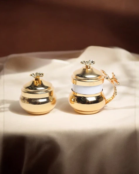 Mila Lüx Damat Kahve Fincanı ve Lokumluk  gold ürün görseli 1