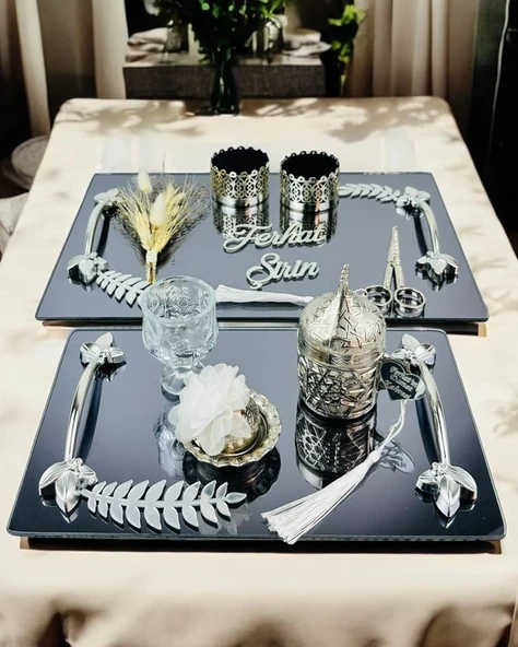 Elegance Nişan Tepsisi ve Söz Nişan Tepsisi  BEYAZ-GÜMÜŞ ürün görseli 1