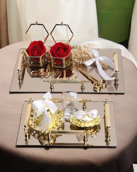 Reverence Gold Söz Tepsisi ve Damat Tepsisi Seti  Beyaz ürün görseli 1