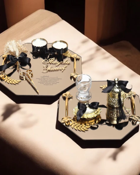 Affinity Sekizgen Gold Söz Nişan Tepsisi ve Damat Kahvesi  Siyah ürün görseli 1