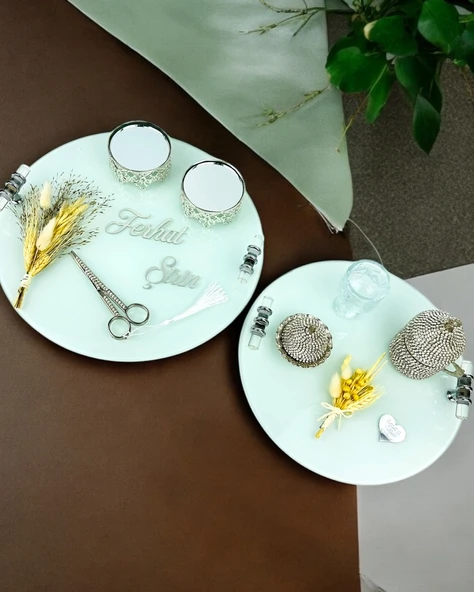 Cherish Söz Tepsisi ve Damat Kahve Fincan Tepsisi  gümüş ürün görseli 1