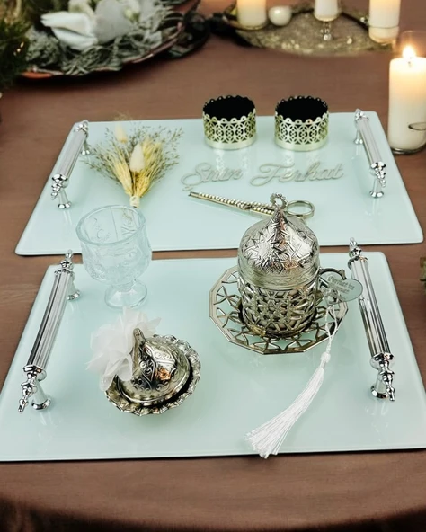 Harmonize Beyaz Söz Tepsisi ve Damat Kahve Fincanı  GRİ ürün görseli 1