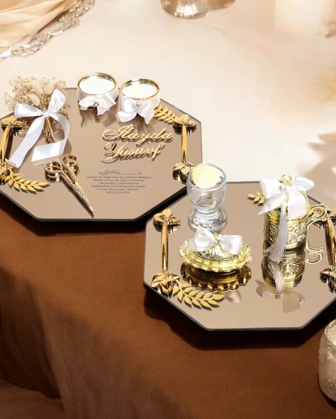 Affinity Sekizgen Gold Söz Nişan Tepsisi ve Damat Kahvesi  Beyaz ürün görseli 1