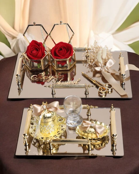 Reverence Gold Söz Tepsisi ve Damat Tepsisi Seti  gold ürün görseli 1
