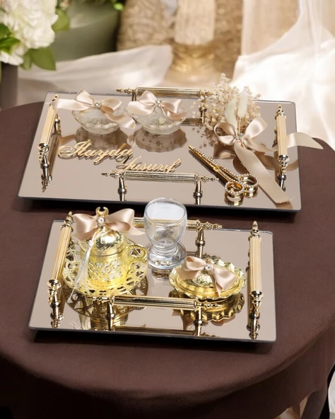 Reverence Gold 4 KULP Söz Tepsisi ve Nişan Tepsi Seti  gold ürün görseli 1