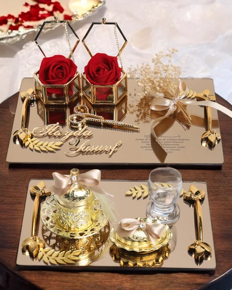 Harmony Söz Tepsisi ve Damat Kahve Fincan Tepsisi   gold ürün görseli 1