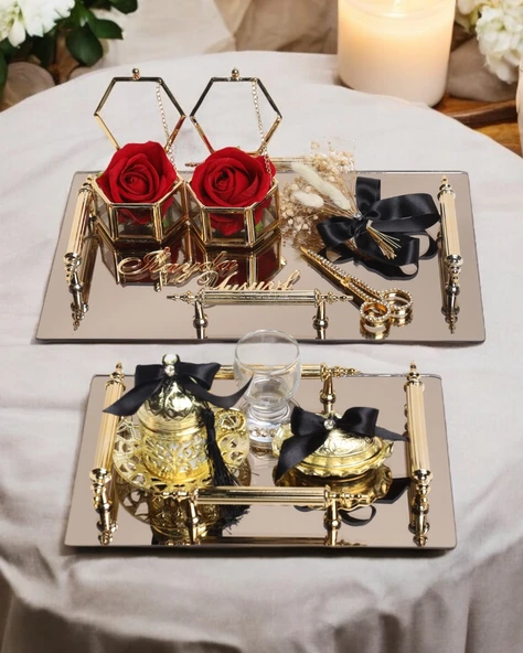 Reverence Gold Söz Tepsisi ve Damat Tepsisi Seti  Siyah ürün görseli 1