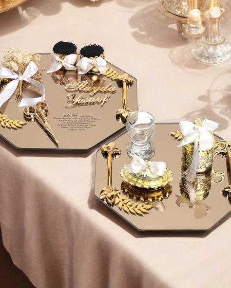Affinity Sekizgen Gold Söz Nişan Tepsisi  Beyaz ürün görseli 1