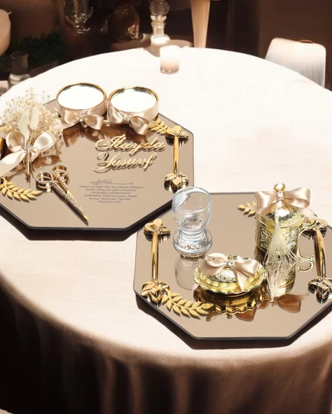 Affinity Sekizgen Gold Söz Nişan Tepsisi ve Damat Kahvesi  gold ürün görseli 1