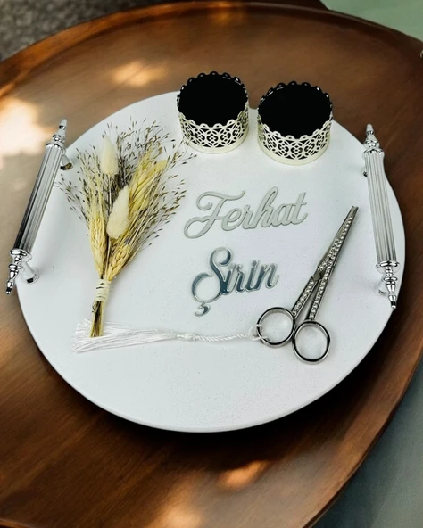 Adoration Polyester Söz Tepsisi  BEYAZ-GÜMÜŞ - Resim 2