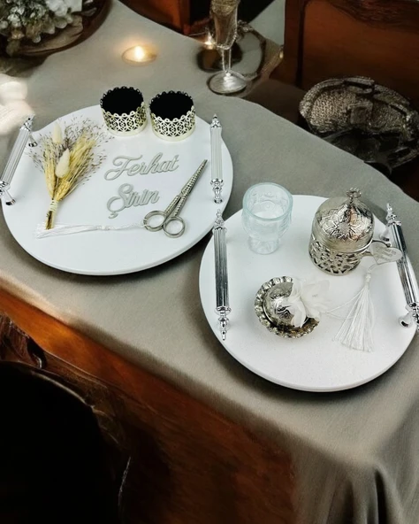 Adoration Polyester Söz Tepsisi  BEYAZ-GÜMÜŞ - Resim 3