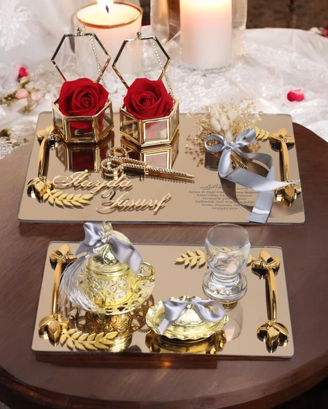 Harmony Söz Tepsisi ve Damat Kahve Fincan Tepsisi   GRİ ürün görseli 1