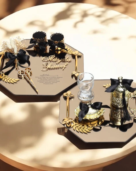 Affinity Sekizgen Gold Söz Nişan Tepsisi  Siyah ürün görseli 1