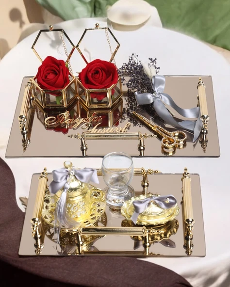Reverence Gold Söz Tepsisi ve Damat Tepsisi Seti  GRİ ürün görseli 1