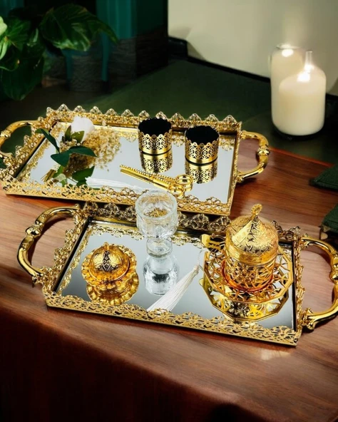 Eternal Gold Söz Nişan Tepsisi ve Damat Kahve Tepsisi  krem ürün görseli 1