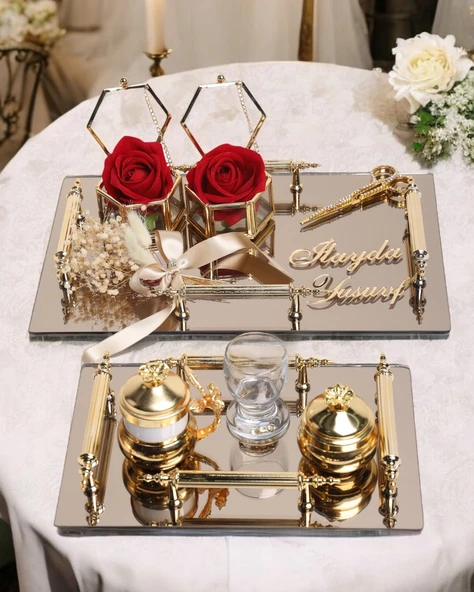 Reverence Gold Söz Tepsisi ve Damat Tepsisi Seti  BRONZ ürün görseli 1