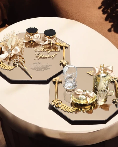 Affinity Sekizgen Gold Söz Nişan Tepsisi  gold ürün görseli 1