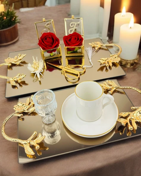 Amour Gold Lüks Swarovski Söz Nişan Tepsisi   BRONZ ürün görseli 1