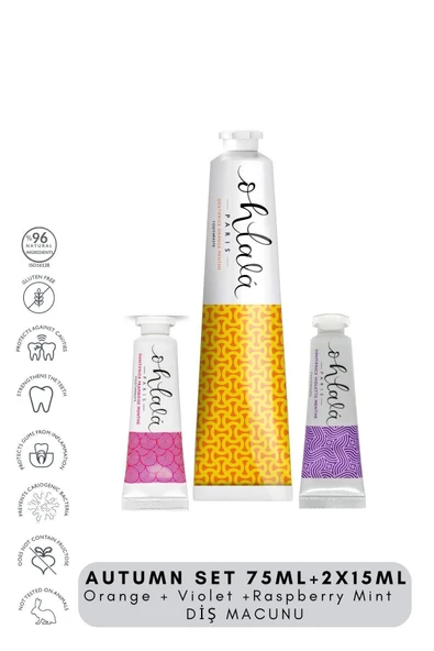 OHLALA Orange Mint 75 ml + Violet Mint 15 ml + Raspberry mint 15 ml Autumn Set Diş Macunu ürün görseli 1