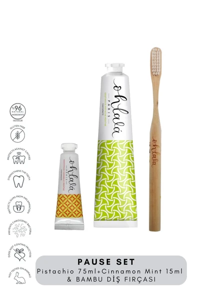 OHLALA Pistachio Mint 75ml + Cinnamon Mint 15 ml + Bambu Diş Fırçası Pause Set ürün görseli 1