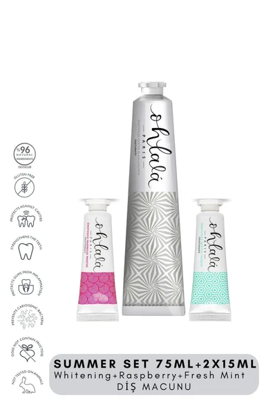 OHLALA Whitening 75 ml + Fresh Mint 15 ml + Raspberry mint 15 ml Summer Set Diş Macunu ürün görseli 1