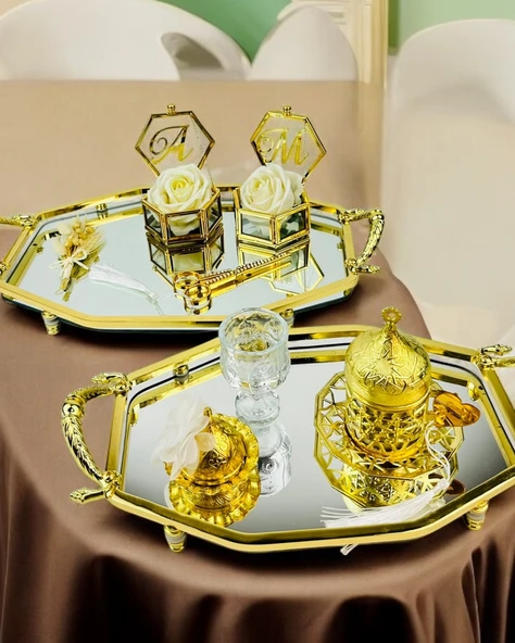 Infinity Gold Şık Söz Nişan Tepsisi  Beyaz ürün görseli 1