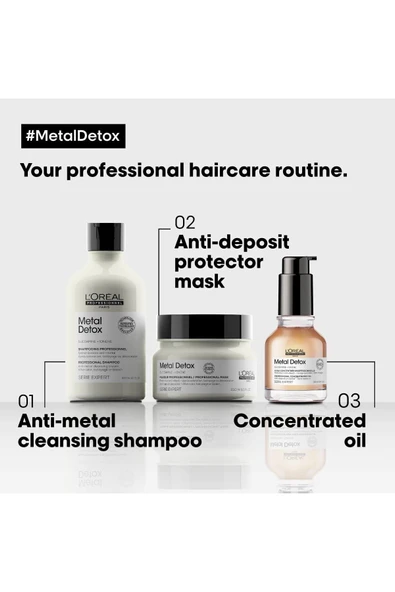 L'OREAL PROFESSİONNEL Loreal Professional Metal Detox-Kırılma Karşıtı Saça Yoğun Parlaklık Veren 3'lü/Bakım Seti/GEM100D5S ürün görseli 1