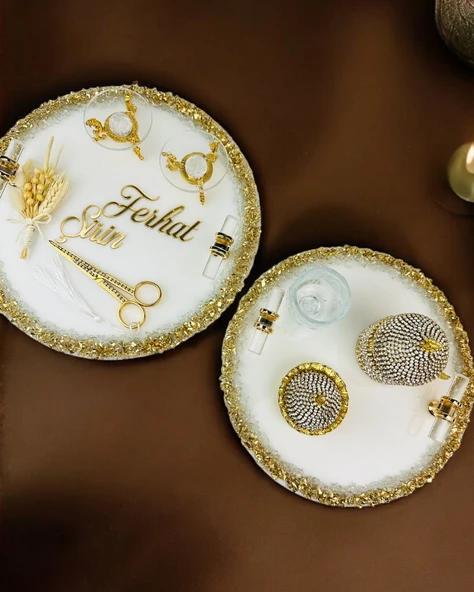 Spark Gold Epoksi Söz Nişan Tepsisi  BORDO ürün görseli 1