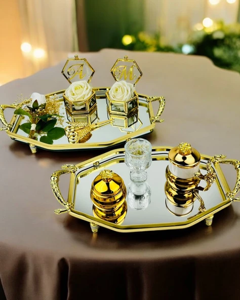 Infinity Gold Şık Söz Nişan Tepsisi  krem ürün görseli 1