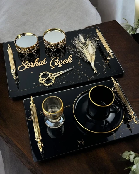 Heartfelt Siyah Desenli Cam Söz Tepsisi  mavi ürün görseli 1