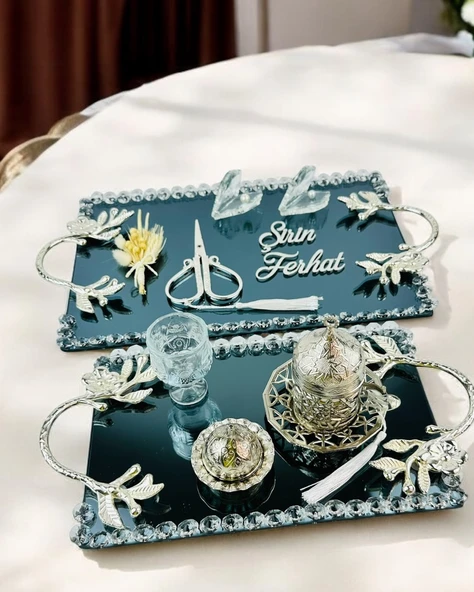 Serenity Gümüş Söz Tepsisi ve Damat Kahve Fincan Tepsisi  gümüş ürün görseli 1