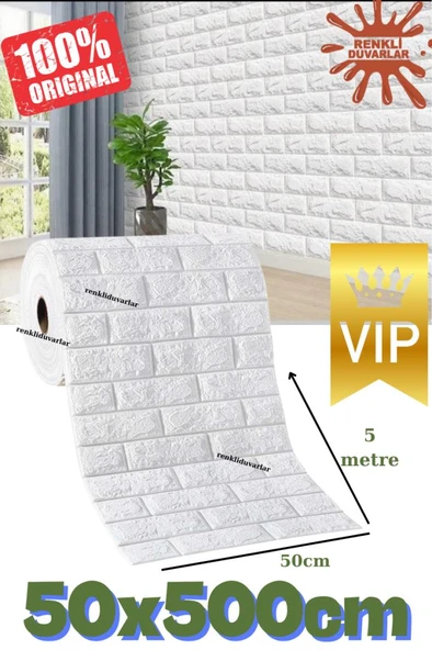 Renkli Duvarlar 50cmx500cm 2,5 m2 1 Adet Yapışkanlı Duvar Kağıdı Esnek Köpük Paneli Beyaz 3d Tuğla Desen Ev Ofis ürün görseli 1