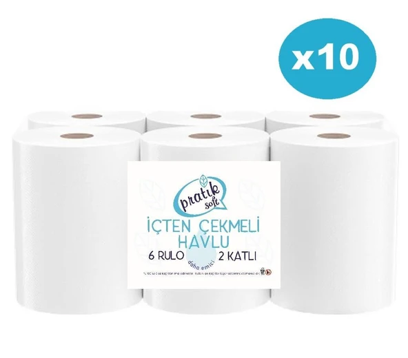 Pratiksoft 10 Koli İçten Çekmeli Kağıt Havlu 60 Rulo ürün görseli 1
