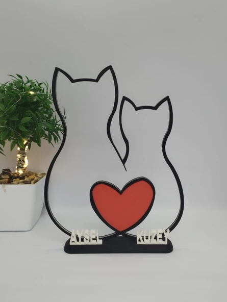 Sevgi Dolu Kediler 3D Baskılı Dekor Sevgililer Günü veya Yıldönümleri için Romantik Hediye ürün görseli 1