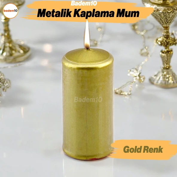 Baton Mum Metalik Kaplama Gold Silindir Dekoratif Mumu Kandil Hediyelik Mumlar Şamdan Kokusuz 8 cm ürün görseli 1