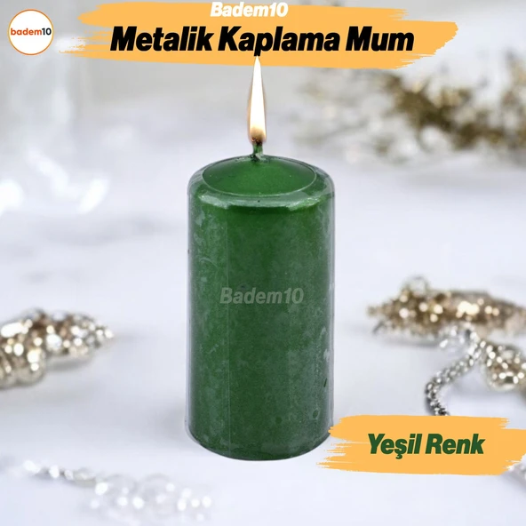 Baton Mum Metalik Kaplama Yeşil Silindir Dekoratif Mumu Kandil Hediyelik Mumlar Şamdan Kokusuz 8 cm ürün görseli 1
