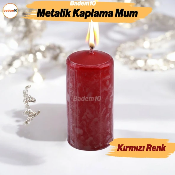 Baton Mum Metalik Kaplama Kırmızı Silindir Dekoratif Mumu Kandil Hediyelik Mumlar Şamdan Kokusuz 8cm ürün görseli 1