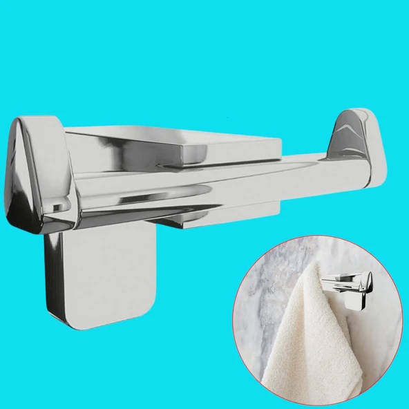 Banyo Bornoz Havlu Asma Askısı Lavabo Çatal 2'li Metal Sağlam Aparat Krom Askılık Vidalı ürün görseli 1