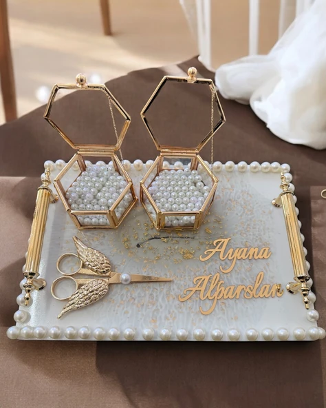 Noa Gold İncili Söz Nişan Tepsisi  BRONZ ürün görseli 1
