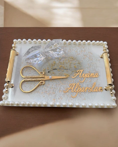 Noa Gold İncili Söz Nişan Tepsisi  gold ürün görseli 1