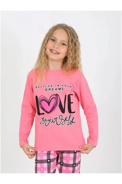 Kız Çocuk Uzun Kollu %100 Pamuklu Düğmeli Pijama Takımı 6/9 Yaş ürün görseli 1