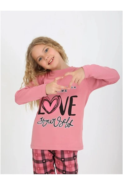 Kız Çocuk Uzun Kollu %100 Pamuklu Düğmeli Pijama Takımı 2/5 Yaş ürün görseli 1