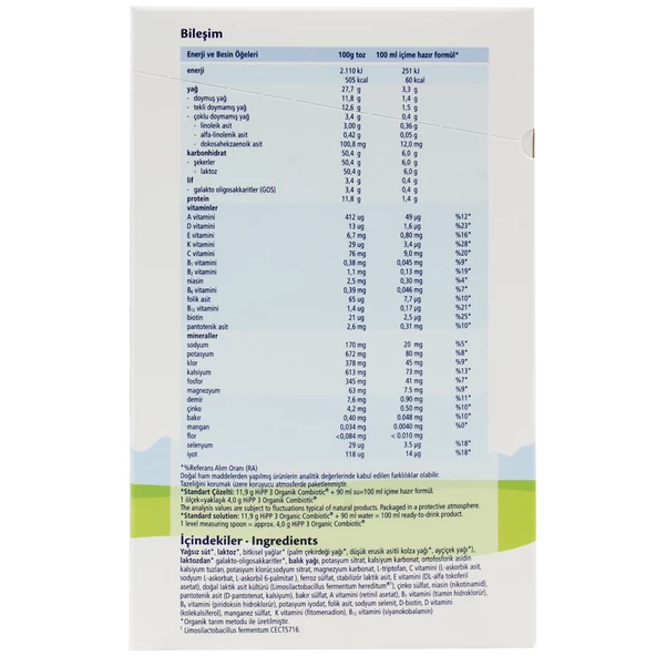 Hipp 3 Organik Combiotic 800 gr Devam Sütü 6 ADET - Resim 2