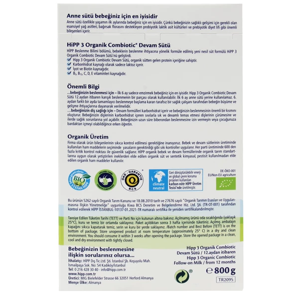 Hipp 3 Organik Combiotic 800 gr Devam Sütü 6 ADET - Resim 4