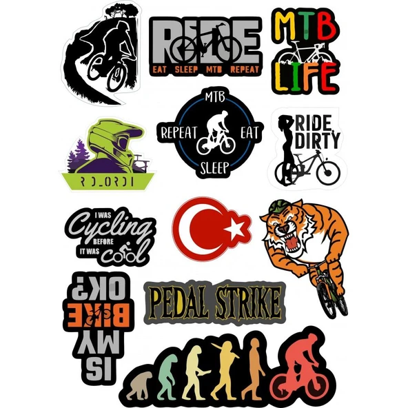Dağ Bisikleti A4 Sticker Seti 12 Parça ürün görseli 1