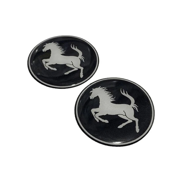 Ferrari Logo Damla Etiket Siyah Sticker 5x5cm 2 Adet ürün görseli 1