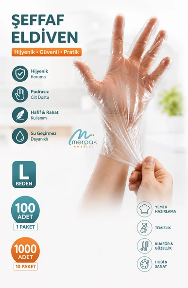 Şeffaf Eldiven 1000 Adet Hışır Poşet Eldiven Kullan At Eldiven ürün görseli 1