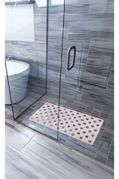 Banyo Paspası Pembe Silikon Kaymaz Vakumlu Duş Paspası ürün görseli 1