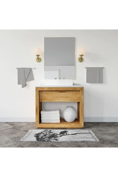 Banyo Paspası Desenli Baskılı 50x80 Püsküllü Polyester Kaymaz Tabanlı Duş Paspası ürün görseli 1